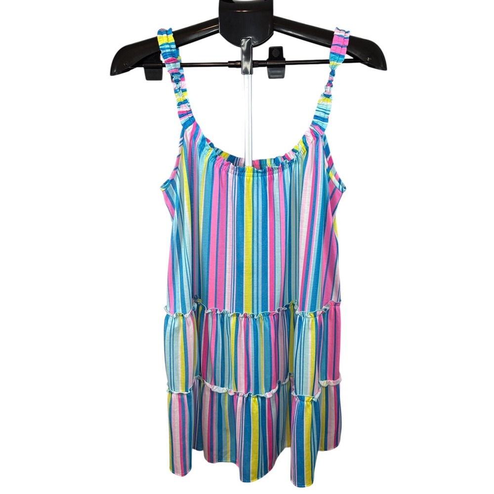 Lilly Pulitzer Womens Striped Tiered Tank Top Dress Pink/Blue/Yellow Smock Strap